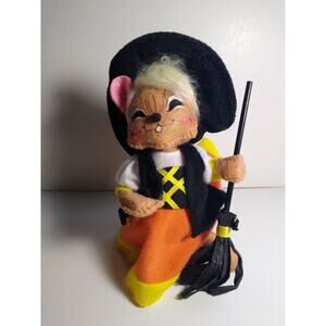 Annalee Witch Mouse In Candy Corn Hat Halloween Fabric Figurine 7in Handcrafted